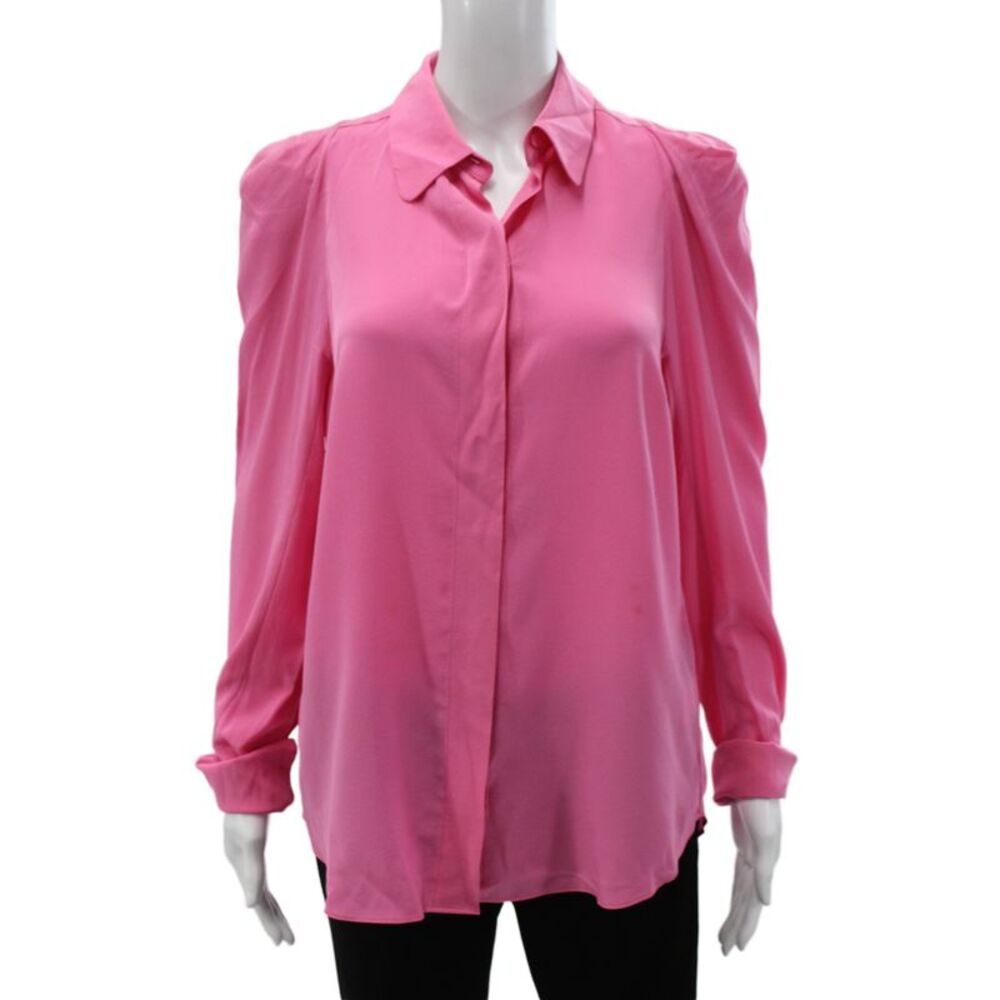 ALC Womens Collared Silk Button Long Sleeve Blouse Pink Size 6